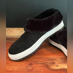 Blondo Black Fur/Suede Waterproof Fashion Slide Ons Ladies Size 6M Like New S